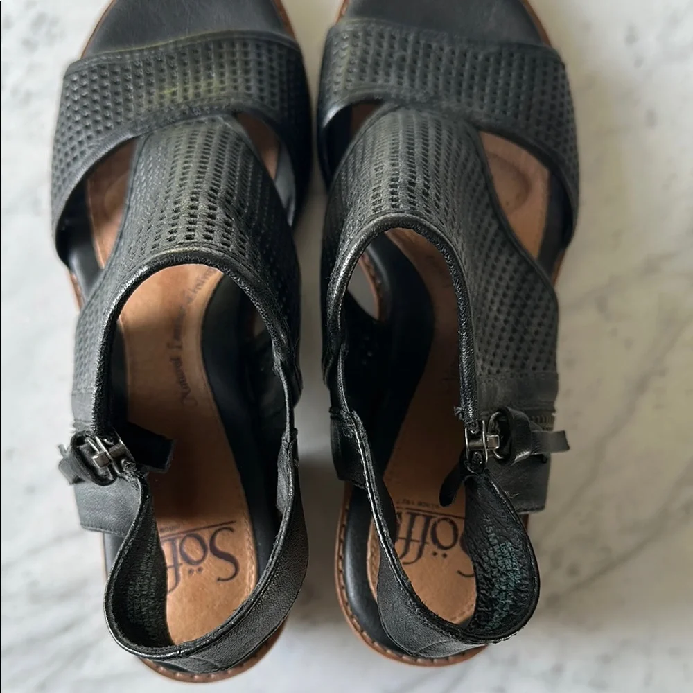Sofft Black Perforated Leather Heel Sandals - Picture 4 of 7